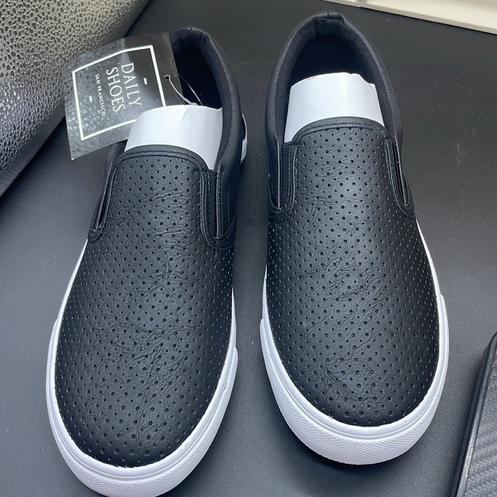 Daily shoes Womens Fashion Slip On Sneakers Perforated Flat Memory Foam Comfort - Picture 2 of 7
